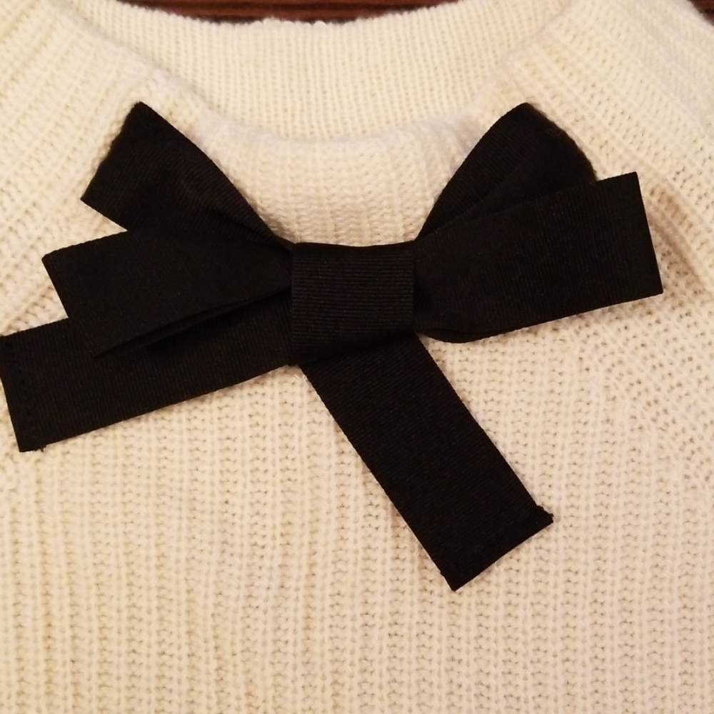 NWOT JCrew Cream Sweater with Black Bow at Neck - Picture 3 of 5